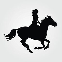 Horses Silhouette, Horse Racing, Horse Riding Equine Equestrian Race, Jockey Pony Outline Horse Rider Vector