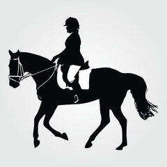 Horses Silhouette, Horse Racing, Horse Riding Equine Equestrian Race, Jockey Pony Outline Horse Rider Vector