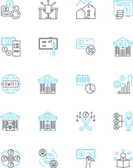 Strategic forecasting linear icons set. Prediction, Analysis, Projections, Forecasting, Anticipation, Prognostication, Insight line vector and concept signs. Foresight,Planning,Calculation outline