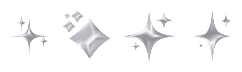 silver pointy 3d emoji stars chrome transparent png vector icon set