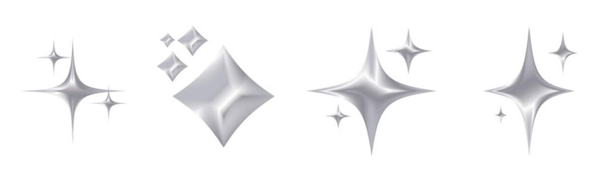 silver pointy 3d emoji stars chrome transparent png vector icon set