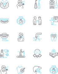 Oral health linear icons set. Dentistry, Flossing, Plaque, Cavity, Mouthwash, Halitosis, Teeth line vector and concept signs. Toothpaste,Gingivitis,Bruxism outline illustrations