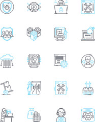 Nerk Security linear icons set. Cybersecurity, Protection, Encryption, Defense, Firewall, Antivirus, Monitoring line vector and concept signs. Authentication,Vulnerability,Nerk outline illustrations