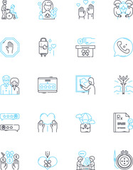 Golden years linear icons set. etirement, Elderly, Aging, Wisdom, Memories, Reflection, Relaxation line vector and concept signs. Happiness, Serenity, Health outline illustrations