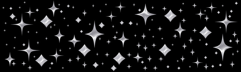 metallic silver cute stars on a black background vector illustration