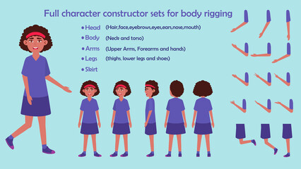 Cartoon 2d girl character full body and head