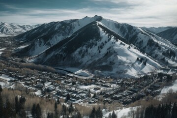 View of Ketchum from Sun Valley Ski Resort. Generative AI