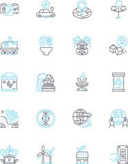 Eco-friendly energy linear icons set. Solar, Wind, Biomass, Hydro, Geothermal, Renewable, Efficiency line vector and concept signs. Green,Sustainable,Alternative outline illustrations