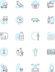 Delightful beasts linear icons set. Whimsical, Enchanting, Adorable, Quirky, Playful, Amusing, Charming line vector and concept signs. Fabulous,Captivating,Lively outline illustrations