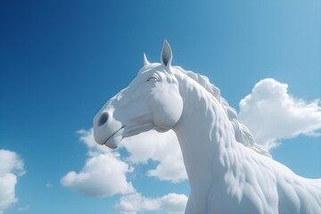 Obraz na płótnie Canvas horse with blue sky and white clouds background made with Generative AI