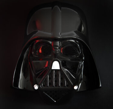 NEW YORK USA: AUG 29 2017: Close up of a Rubies Star Wars Darth Vader Halloween mask with studio lighting RED