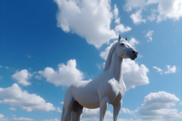 Obraz na płótnie Canvas horse with blue sky and white clouds background made with Generative AI