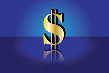 Golden dollar sign on a blue background. Dollar letter concept in EPS10 vector illustration.