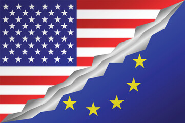 Obraz premium USA versus European Union concept. US and European Union flags in EPS10 vector illustration.