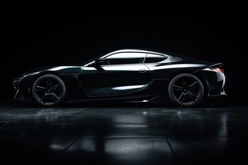 Plakat Isolated sleek sports car in black on a white background. Generative AI