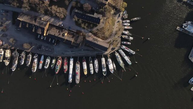 Aerial video over norra brobanken, Stockholm Sweden