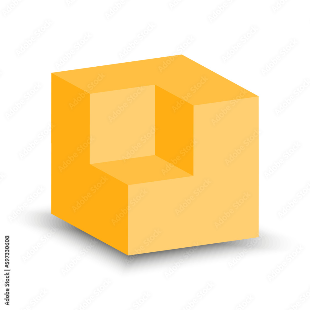 Poster 3d yellow cubic shape icon for concept design. cube shape icon design element. vector illustration.