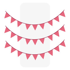 Pink, red flags garland. Traditional holiday card design. Festive banner. Vector illustration.