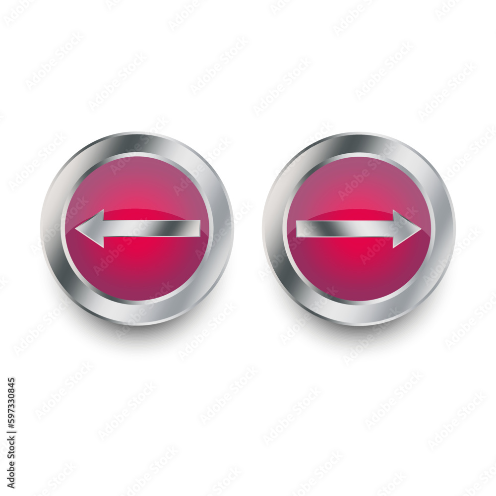 Poster round colored arrow buttons. round buttons. buttons with silver lining. vector illustration.