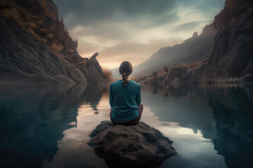Obraz premium Discover serenity with this clipart of a woman meditating in nature, balancing her mind through practiced yoga.