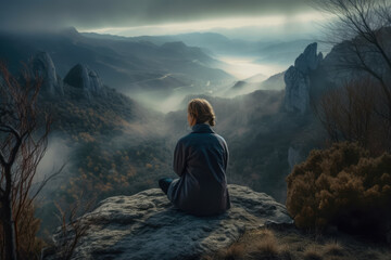 Fototapeta premium Discover serenity with this clipart of a woman meditating in nature, balancing her mind through practiced yoga.