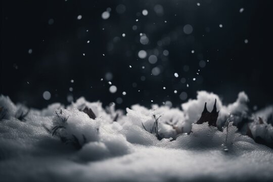 Realistic snow on blurred white and black background. Generative AI