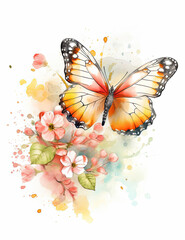 Obraz na płótnie Canvas Butterfly, asian style, flowers, pastel colors, digital prints, digital assets, watercolor. Generative AI.