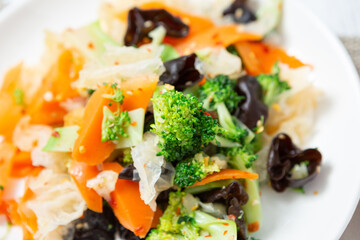 Broccoli and vegetable salad on a plate