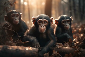 Adorable primates in woods. Fine art. Generative AI - obrazy, fototapety, plakaty