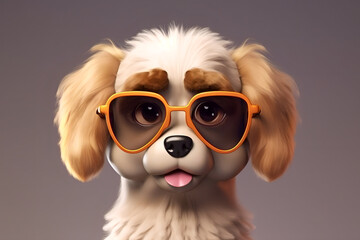 Cute puppy dog wearing sun glasses, HD cartoon style, 8k high resolution illustration.