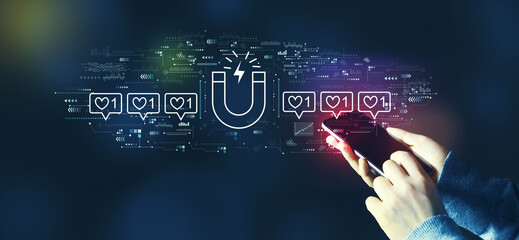 Get more likes concept with person using smartphone
