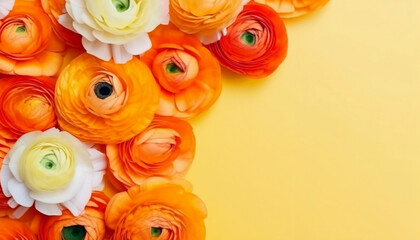 summer and spring flowers background, orange ranunculus floral banner, happy international woman, women day, Mother's Day, Generative AI