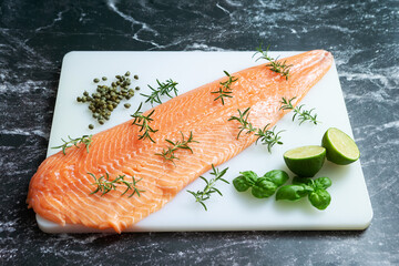 fresh salmon fillet with vegetables