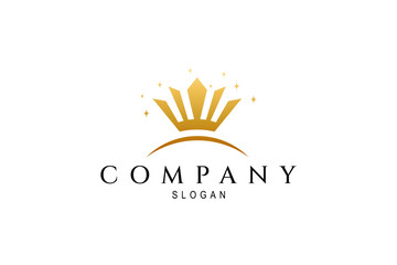 Luxury gold crown logo decorated with glittering stars in flat design style