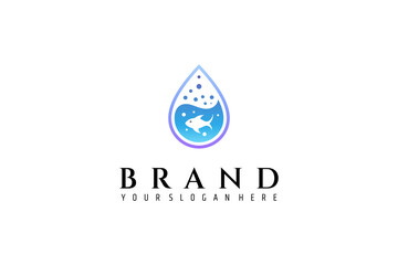 Water drop logo with fish combination inside in simple design style