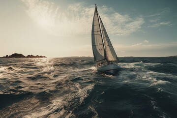 Fototapeta na wymiar A sailboat navigating the ocean. Generative AI