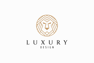 Lion logo in circular frame shape with simple linear design style