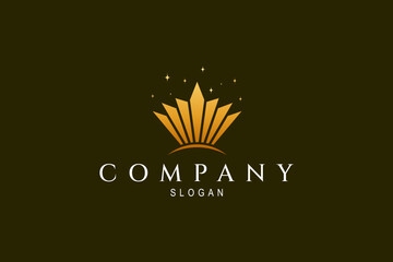 Gold crown logo looks luxurious and elegant with glittering stars in flat design style