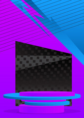 Black, Blue and purple realistic vector 3D room. Abstract cylinder pedestal podium. Stage showcase, mockup product display for presentation. Scene with minimal geometric forms.