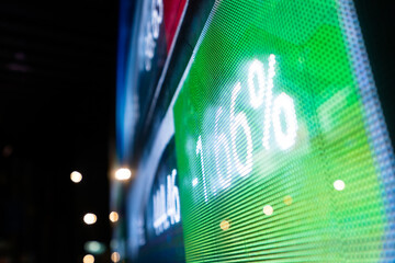 Stock market information display screen on a city street