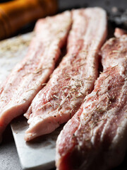 Fresh pork belly on a plate