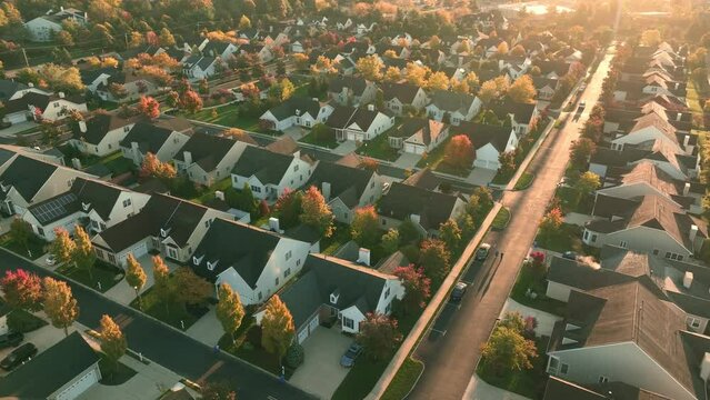 Autumn residential community aerial view