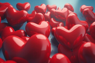 Balloons shaped like hearts in 3D form a lovely background. Generative AI