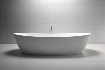Obraz na płótnie Canvas modern white bathtub on a minimalist white floor. Generative AI