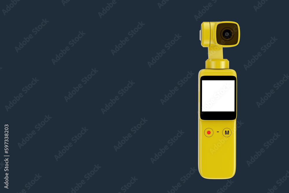Aufkleber yellow pocket handheld gimbal action camera. 3d rendering