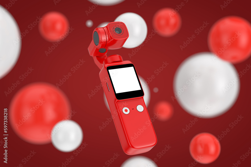 Aufkleber red pocket handheld gimbal action camera. 3d rendering