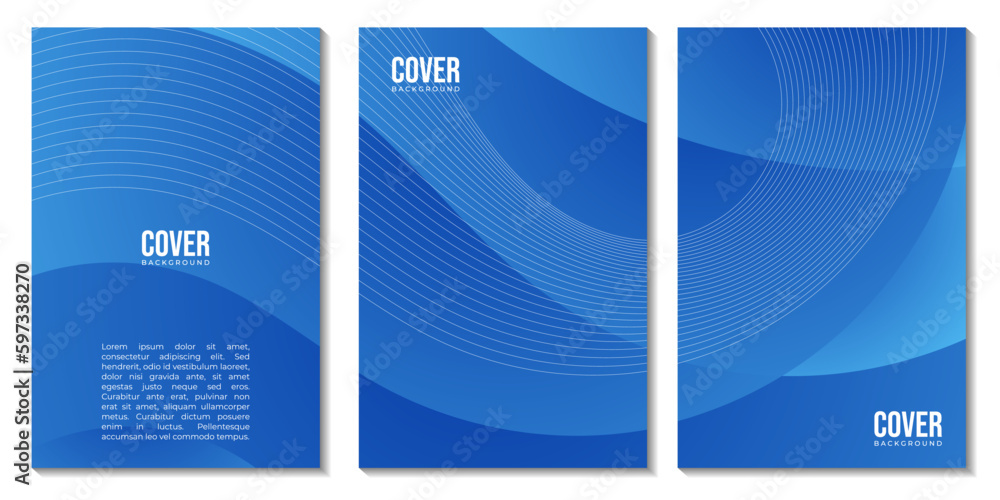 Aufkleber a set of covers with abstract blue wave gradient background