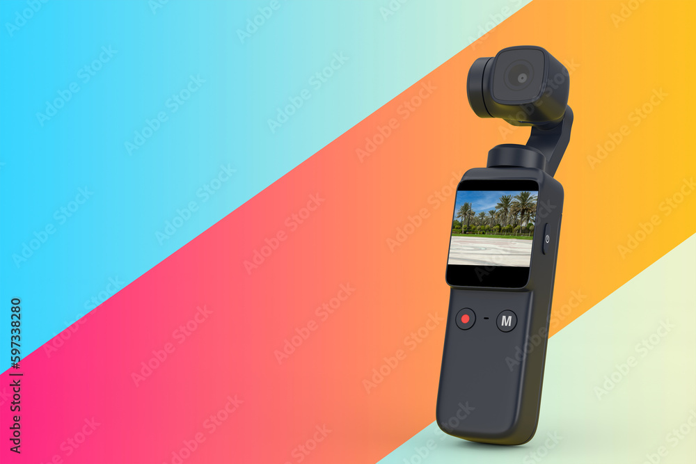 Aufkleber pocket handheld gimbal action camera. 3d rendering