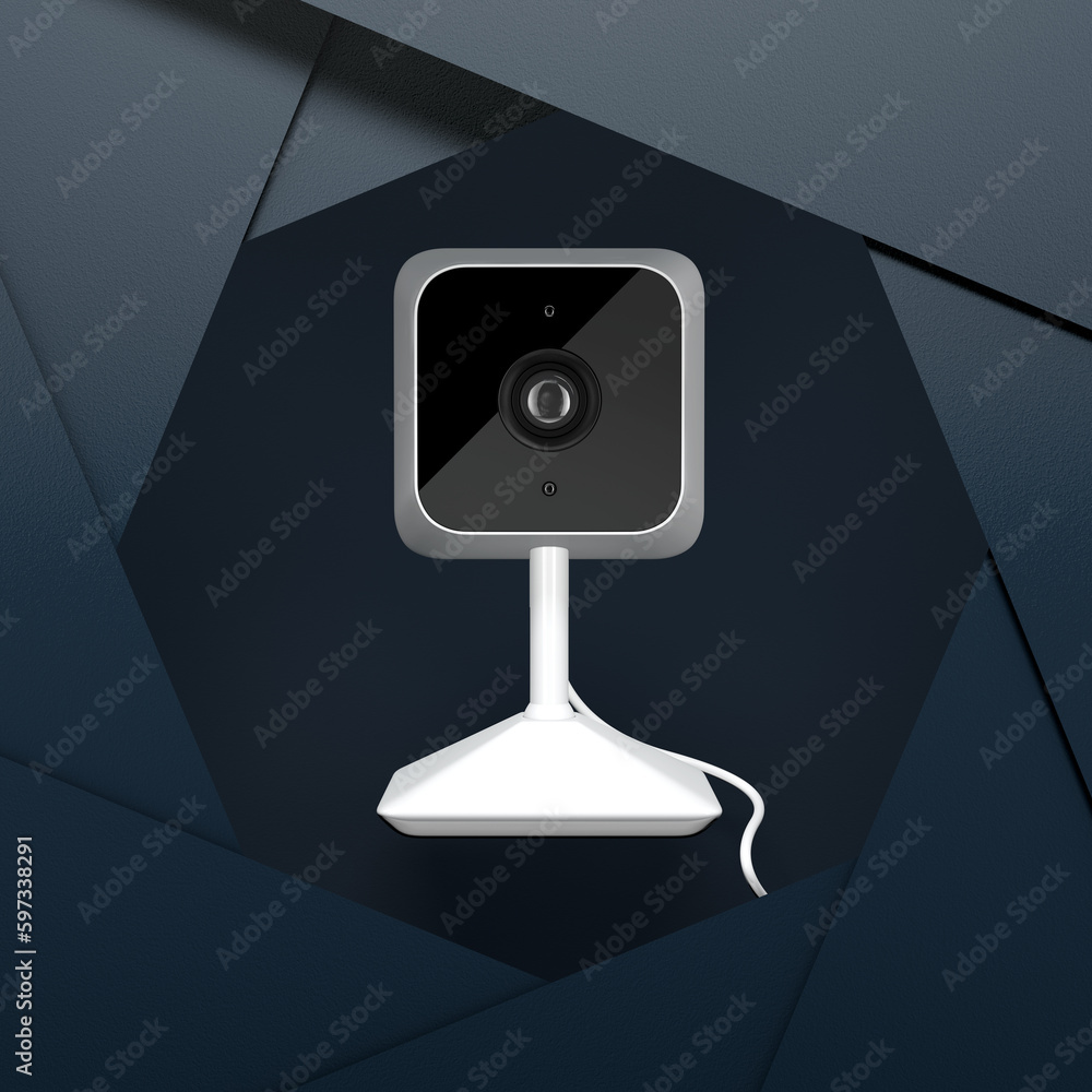 Leinwandbilder opened camera lens diaphragm aperture blades with white modern security web camera. 3d rendering