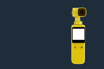 Yellow Pocket Handheld Gimbal Action Camera. 3d Rendering